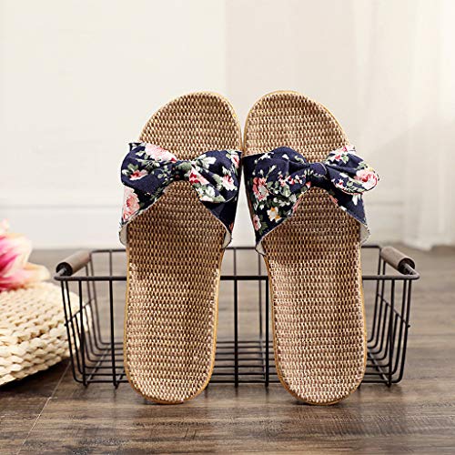 LANSKIRT Sandalias Planas Mujer Bohemia Bowknot Lino Chanclas Verano Zapatos Playa, Sandalias Zapatilla Verano