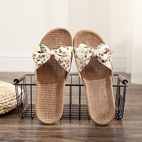 LANSKIRT Sandalias Planas Mujer Bohemia Bowknot Lino Chanclas Verano Zapatos Playa, Sandalias Zapatilla Verano