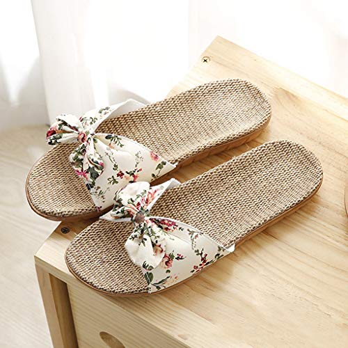 LANSKIRT Sandalias Planas Mujer Bohemia Bowknot Lino Chanclas Verano Zapatos Playa, Sandalias Zapatilla Verano