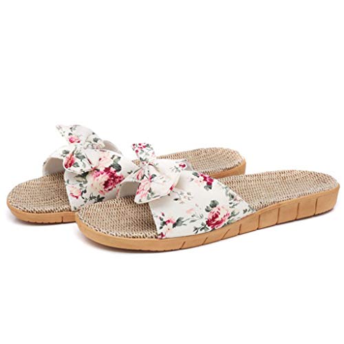 LANSKIRT Sandalias Planas Mujer Bohemia Bowknot Lino Chanclas Verano Zapatos Playa, Sandalias Zapatilla Verano