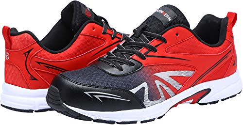 LARNMERN Zapatillas de Seguridad Hombres LM180105 SB Zapatos de Trabajo con Punta de Acero Ultra Liviano Suave y cómodo Transpirable(41 EU,Rojo)