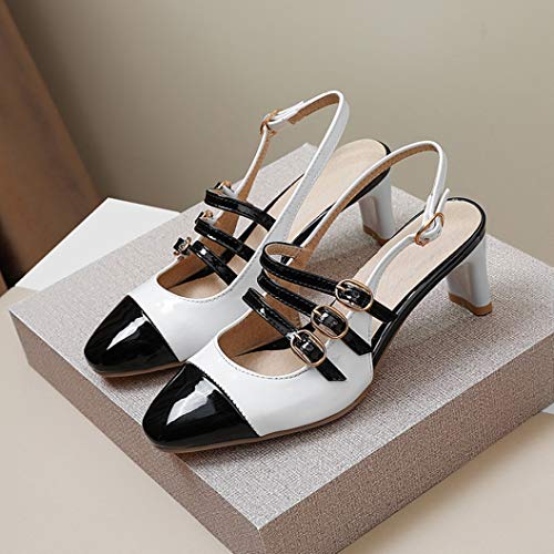 Las Mujeres Hoof Heels Sandalias Verano de tacón Alto Hebilla del Tobillo Correa Dedo del pie Cerrado Slingback Zapatos Wedding Party Ladies Point Bombas