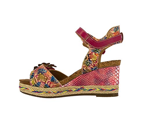 Laura Vita, Facyo 06, sandalias de piel para mujer, zapatos de ciudad de verano, suela cómoda, estilo original flor, color fucsia, (fucsia), 37 EU