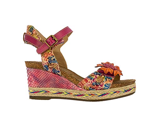 Laura Vita, Facyo 06, sandalias de piel para mujer, zapatos de ciudad de verano, suela cómoda, estilo original flor, color fucsia, (fucsia), 37 EU