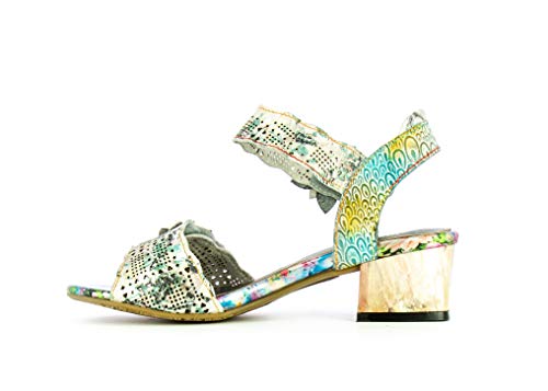 Laurra Vita HUCBIO 05 - Sandalias de piel para mujer, zapatos de ciudad de verano, brida de tobillo con suela cómoda de tacón – Estilo original flor, plata, (plata), 39 EU