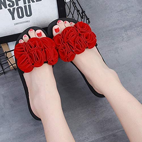 LCFF Chanclas Flor Zapatillas de Verano for Mujer Verano de la Playa Piscina Sandalias de los Zapatos al Aire Libre for la Cubierta Flip Flops (Color : Red, Size : UK5-37 EU)