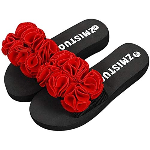 LCFF Chanclas Flor Zapatillas de Verano for Mujer Verano de la Playa Piscina Sandalias de los Zapatos al Aire Libre for la Cubierta Flip Flops (Color : Red, Size : UK5-37 EU)