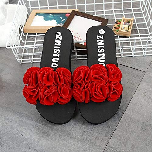 LCFF Chanclas Flor Zapatillas de Verano for Mujer Verano de la Playa Piscina Sandalias de los Zapatos al Aire Libre for la Cubierta Flip Flops (Color : Red, Size : UK5-37 EU)