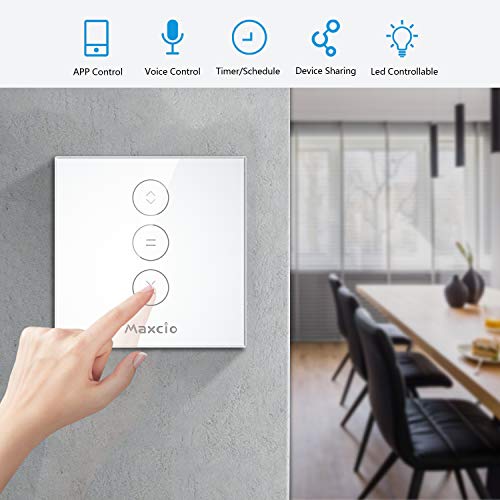 【LED Controlable】 Interruptor Persiana, Maxcio Interruptor Inteligente Control por WiFi y Voz Compatible con Alexa y Google Home con Temporizador para Motor Tubular de Cortinas, 4 Piezas