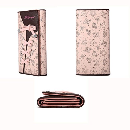 Leiwo Mujer Elegante Dulce Mujer Flores Cordones de Zapatos Boot Laces Monedero de Cuero Monedero Rosa