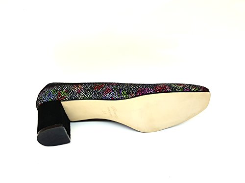 Lena - Zapatos de Piel para Mujer Tacón 5 cm con Punta Cuadrada Cerrada, con Grabado Apolo Arturo Multicolor - Negro, Talla 35