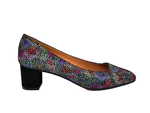 Lena - Zapatos de Piel para Mujer Tacón 5 cm con Punta Cuadrada Cerrada, con Grabado Apolo Arturo Multicolor - Negro, Talla 35