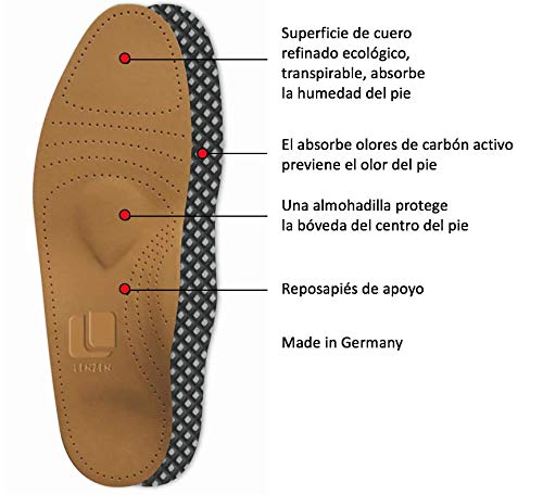 Lenzen Plantillas Ortopédicas de Cuero Genuino y Filtro de Carbòn Activo I Soporte de Arco y Talón I Para Pies Planos y Arcos Caídos (46)