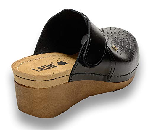 Leon 1001 Zuecos Zapatos Zapatillas de Cuero Para Mujer, Negro, EU 37