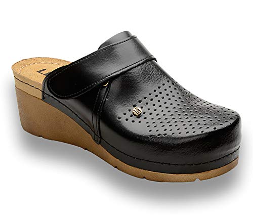 Leon 1001 Zuecos Zapatos Zapatillas de Cuero Para Mujer, Negro, EU 37