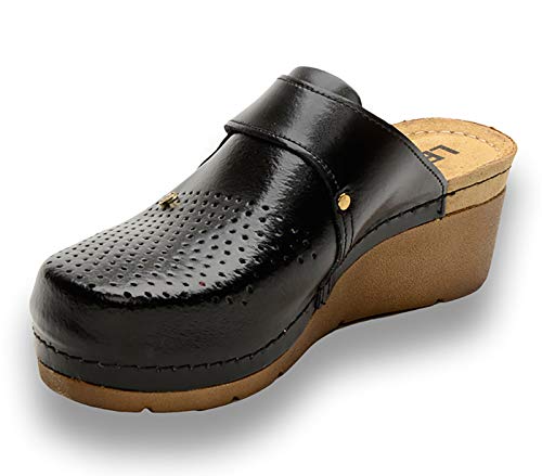 Leon 1001 Zuecos Zapatos Zapatillas de Cuero Para Mujer, Negro, EU 37