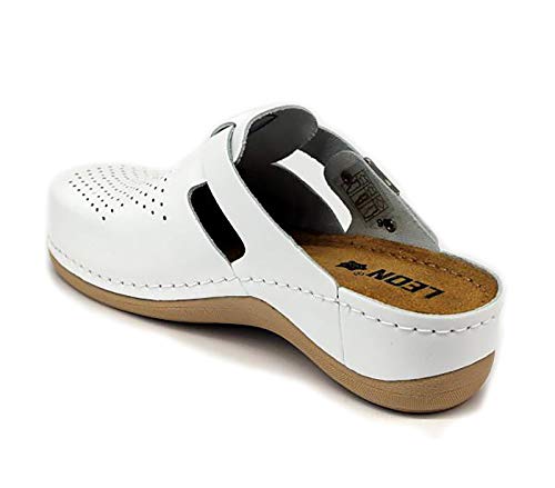 LEON 900 Zuecos Zapatos Zapatillas de Cuero para Mujer, Blanco, EU 41