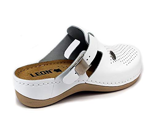 LEON 900 Zuecos Zapatos Zapatillas de Cuero para Mujer, Blanco, EU 41