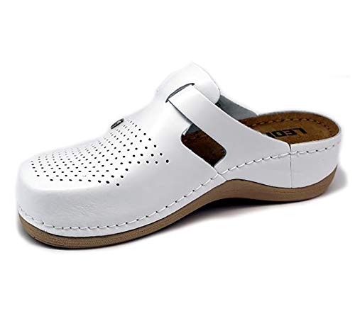 LEON 900 Zuecos Zapatos Zapatillas de Cuero para Mujer, Blanco, EU 41