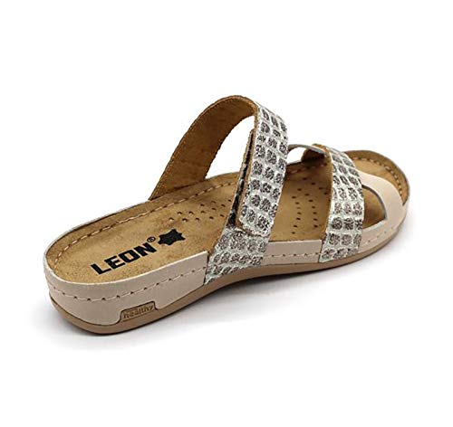 LEON 957 Sandalias Zuecos Zapatos Zapatillas de Cuero para Mujer 