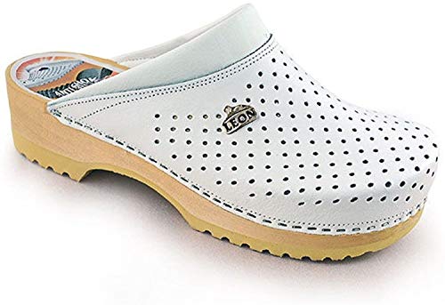 Leon B2 Zuecos Zapatos Zapatillas de Cuero para Mujer, Blanco, EU 39