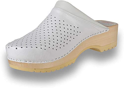 Leon B2 Zuecos Zapatos Zapatillas de Cuero para Mujer, Blanco, EU 39