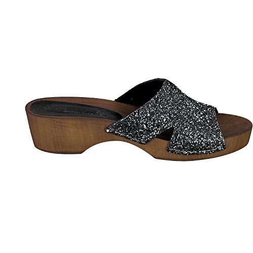 Linea Scarpa Panaji Zuecos de madera Sandalias Cuero Mujer negro - Negro, mujer, 38 EU