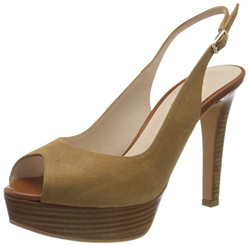 lodi TIRELA, Peep Toe Destalonado para Mujer, Ante Camel, 35 EU