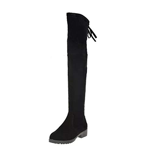 Logobeing Botas de Tacón Medio Rodilla Botas Altas Pierna Botas Largas Casual Botas Plataforma Botas Altas Mujer (39,Negro)