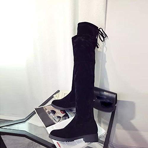 Logobeing Botas de Tacón Medio Rodilla Botas Altas Pierna Botas Largas Casual Botas Plataforma Botas Altas Mujer (39,Negro)