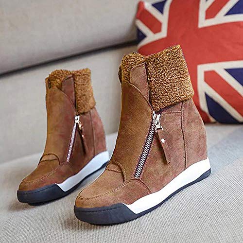 Logobeing Botas Mujer Invierno/Botas de Mujer Casual Zapatos de Muffin con Cuñas Cordones Botas Zapatillas de Deporte Botines Mujer Tacon Calientes Altas Boots Nieve Plataforma (37,Marrón)