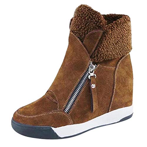 Logobeing Botas Mujer Invierno/Botas de Mujer Casual Zapatos de Muffin con Cuñas Cordones Botas Zapatillas de Deporte Botines Mujer Tacon Calientes Altas Boots Nieve Plataforma (37,Marrón)
