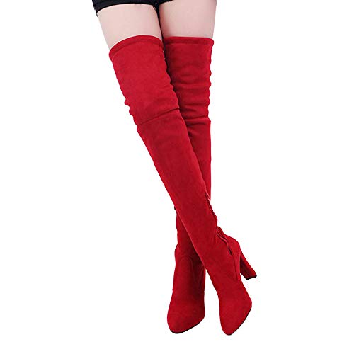 Logobeing Zapatos Mujer Tacones Botines Mujer Tacon Botas Altas Elásticas Falsas Delgadas Rodilla Botas de Mujer Casual Plataforma Ante Botas de Cordones Calientes Martin Boots (Rojo, 42)