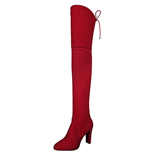 Logobeing Zapatos Mujer Tacones Botines Mujer Tacon Botas Altas Elásticas Falsas Delgadas Rodilla Botas de Mujer Casual Plataforma Ante Botas de Cordones Calientes Martin Boots (Rojo, 42)