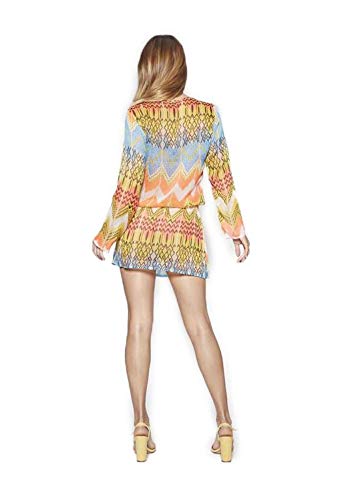 Lola Casademunt Vestido Corto Verano Mujer Kaftan Estampado Semitransparente Cuello V Protector Solar para Cubrir Bikini Moda Hippie Mini Playa (L)