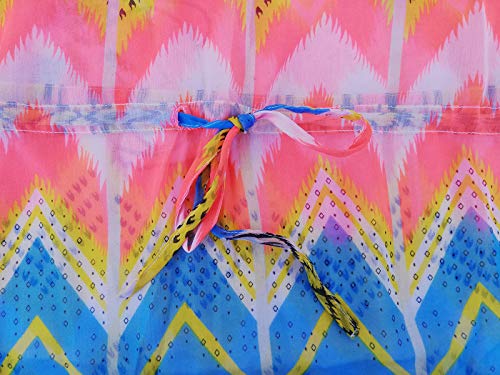 Lola Casademunt Vestido Corto Verano Mujer Kaftan Estampado Semitransparente Cuello V Protector Solar para Cubrir Bikini Moda Hippie Mini Playa (L)