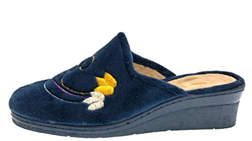LOLA Zapatillas de casa con cuña 7501 para Mujer (Marino, 37)