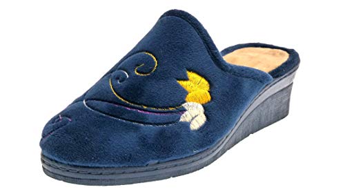LOLA Zapatillas de casa con cuña 7501 para Mujer (Marino, 37)