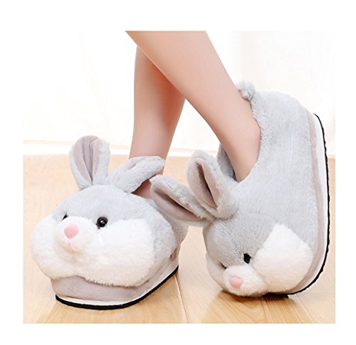 Los Zapatos de Conejo Animal de la Historieta calientan los Zapatos caseros de la casa de la Felpa Suave Neutral Zapatos del Conejo (Gray)