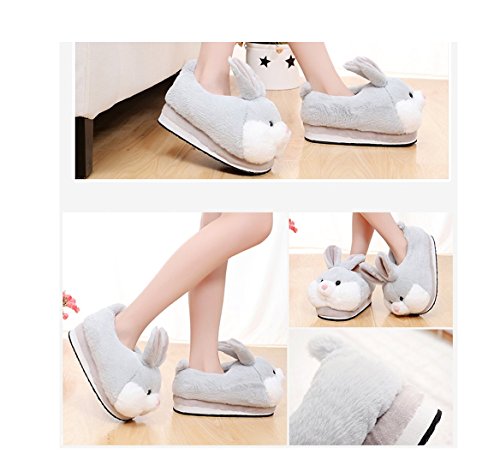 Los Zapatos de Conejo Animal de la Historieta calientan los Zapatos caseros de la casa de la Felpa Suave Neutral Zapatos del Conejo (Gray)