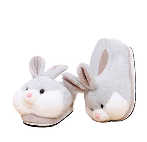 Los Zapatos de Conejo Animal de la Historieta calientan los Zapatos caseros de la casa de la Felpa Suave Neutral Zapatos del Conejo (Gray)