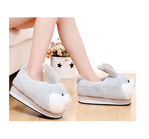 Los Zapatos de Conejo Animal de la Historieta calientan los Zapatos caseros de la casa de la Felpa Suave Neutral Zapatos del Conejo (Gray)
