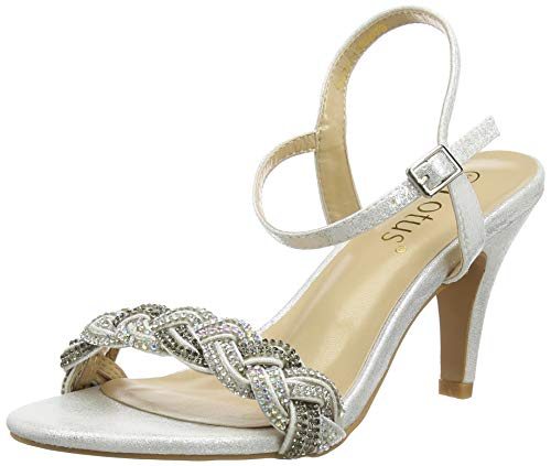 Lotus Jasmine, Zapatos de tacón con Punta Abierta Mujer, Plateado (Silver JJ), 38 EU