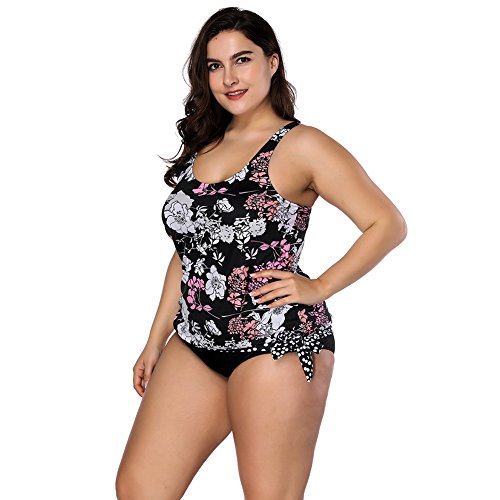 Lover-Beauty Conjunto Bikini Mujer Faldas de Pastel Dos Piezas Talla Grande Ropa Baño Dama Escote V Sin Manga Tiante con Pantalones Cortos XL-4XL para Playa (X-Large)