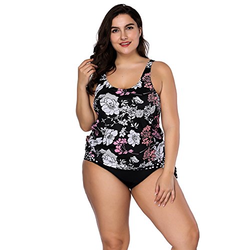 Lover-Beauty Conjunto Bikini Mujer Faldas de Pastel Dos Piezas Talla Grande Ropa Baño Dama Escote V Sin Manga Tiante con Pantalones Cortos XL-4XL para Playa (X-Large)