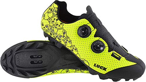 LUCK Zapatillas MTB Galaxy Calaveras. Zapatos Ciclismo Montaña para Hombre y Mujer. Suela de Carbono. Doble Cierre Rotativo ATOP. Calzado Bicicleta MTB (43 EU Ancho)