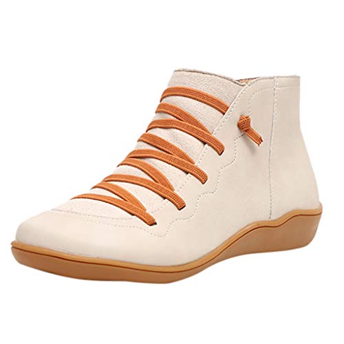 Luckycat 2019 Botas para Mujer Botines de Cuero Otoño Vintage con Cordones Zapatos de Mujer Botas cómodas de tacón Plano Cremallera Bota Corta Botas de Nieve Mujer Impermeable