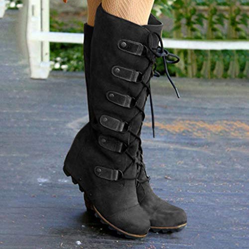 Luckycat Botas Altas de Mujer Botas y Botines tacón cuña Ancho para Mujer Otoño Invierno 2019 Botines Militares de Plataforma Terciopelo Militares Casual Zapatos de Señora Calzado Tallas Grandes