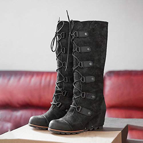 Luckycat Botas Altas de Mujer Botas y Botines tacón cuña Ancho para Mujer Otoño Invierno 2019 Botines Militares de Plataforma Terciopelo Militares Casual Zapatos de Señora Calzado Tallas Grandes