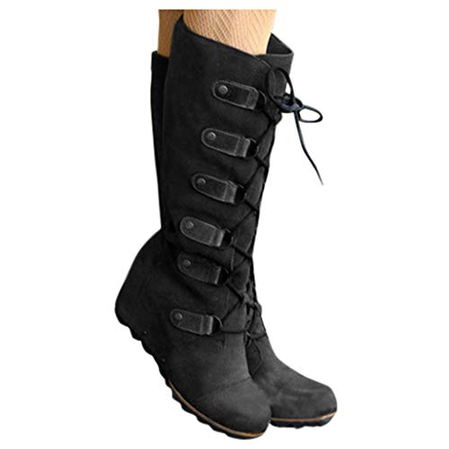 Luckycat Botas Altas de Mujer Botas y Botines tacón cuña Ancho para Mujer Otoño Invierno 2019 Botines Militares de Plataforma Terciopelo Militares Casual Zapatos de Señora Calzado Tallas Grandes